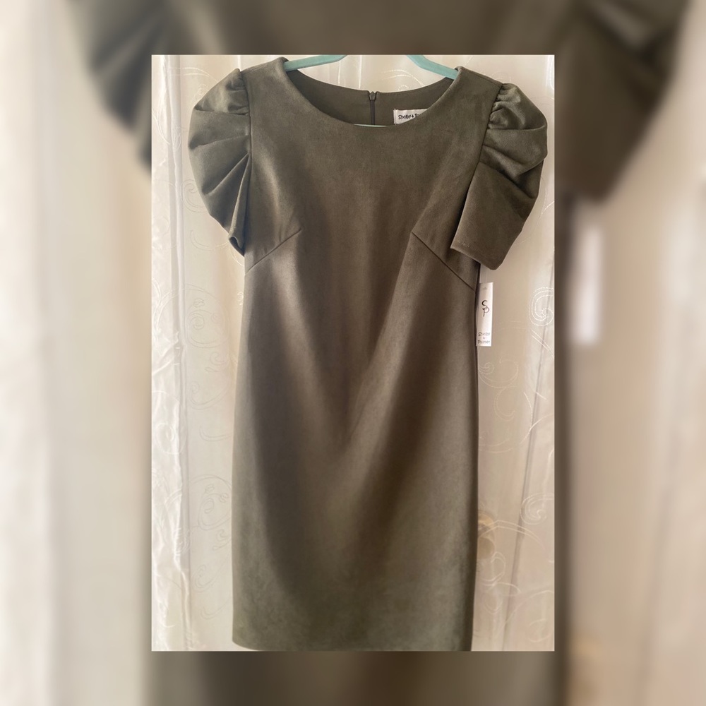 Olive green above the knee suede dress